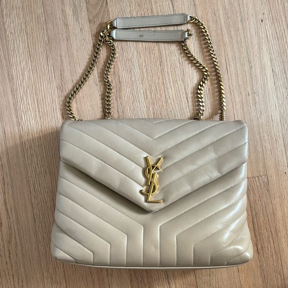 YSL LOU LOU MEDIUM BEIGE QUILTED LEATHER